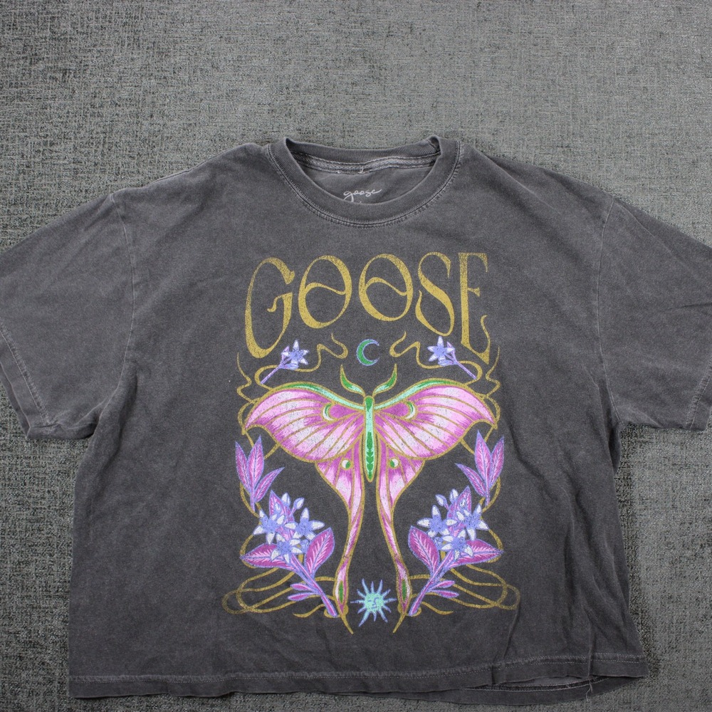 Goose Band Tee Luna Moth Graphic Mineral Wash Charcoal Grey T-Shirt Large - Picture 2 of 9